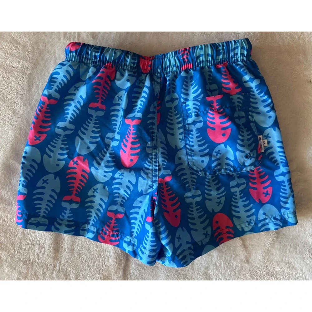 Maamgic Boys‎ Blue Pink Fish Bone Skeleton Swim Trunks Quick Dry Size 5/6